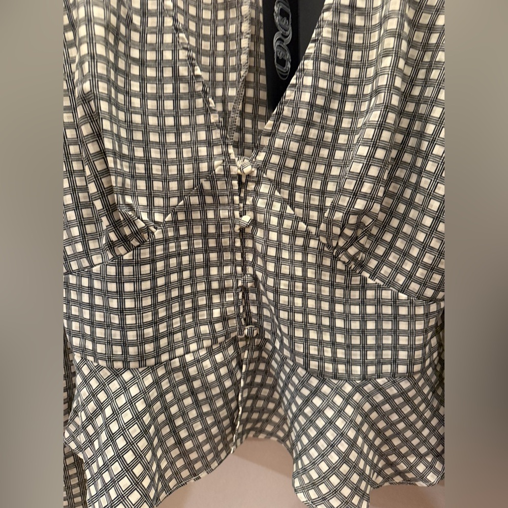 The Fifth Label Grid Check Peplum Top V-Neck Puff Sleeve Black White US 8 L‎ - Picture 3 of 6